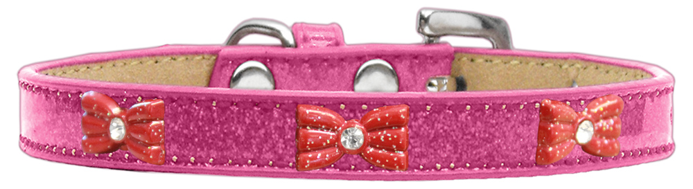 Red Glitter Bow Widget Dog Collar Pink Ice Cream Size 14